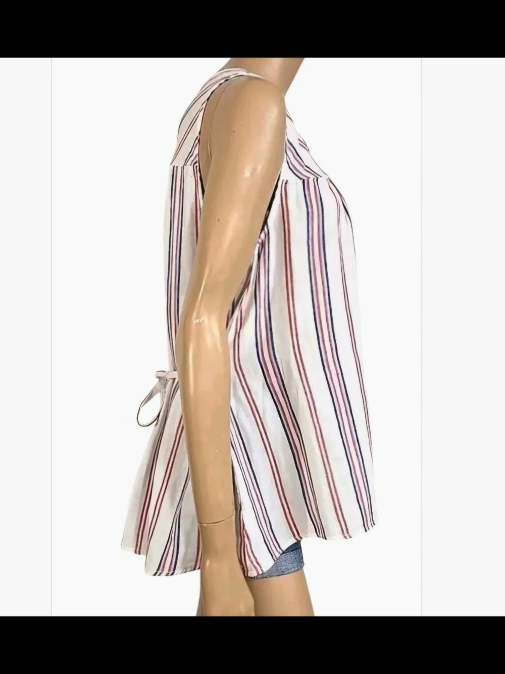 Seven7 Womens Large Sleeveless Tasseled Beachy Cotton Top White Red Blue Striped